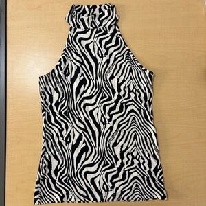 Cliche Zebra Print Mock‎ Neck Sleeveless Top Women's S Y2K Animal Print Stretch